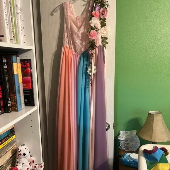 Lace Rainbow Maxi Maternity Baby Shower Dress - Picture 1 of 2